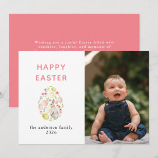 Elegant Modern Bunny Happy Easter Photo Holiday Card