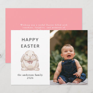Elegant Modern Bunny Happy Easter Photo Holiday Card