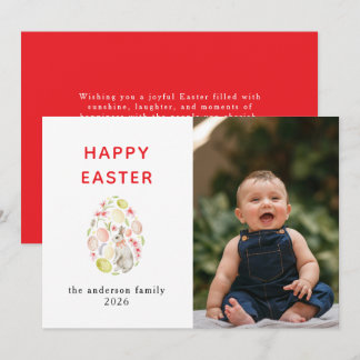Elegant Modern Bunny Happy Easter Photo Holiday Card