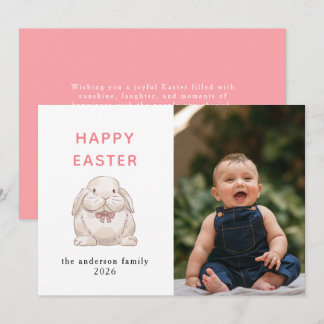 Elegant Modern Bunny Happy Easter Photo Holiday Card