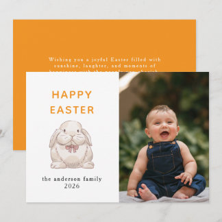 Elegant Modern Bunny Happy Easter Photo Holiday Card