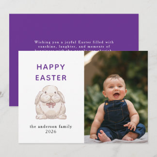 Elegant Modern Bunny Happy Easter Photo Holiday Card