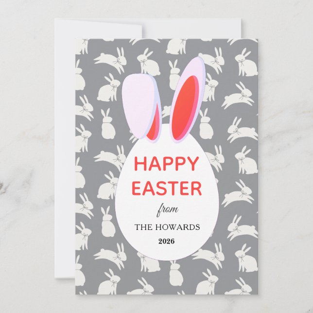 Elegant Modern Bunny Patterns Happy Easter Photo Holiday Card (Front)