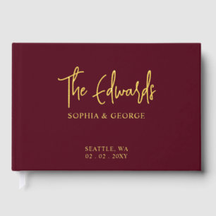 Elegant Modern Burgundy and Gold Wedding Guest Book
