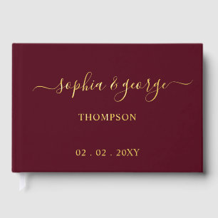 Elegant Modern Burgundy and Gold Wedding Guest Book