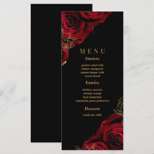 Elegant Modern Burgundy Black Gold Wedding Menu