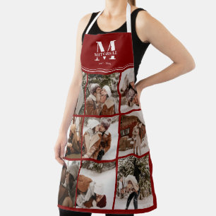 Elegant Modern Burgundy Family Photo Collage Apron