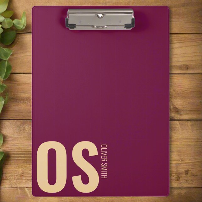 Elegant Modern Burgundy Monogram Initial Script Clipboard (Creator Uploaded)