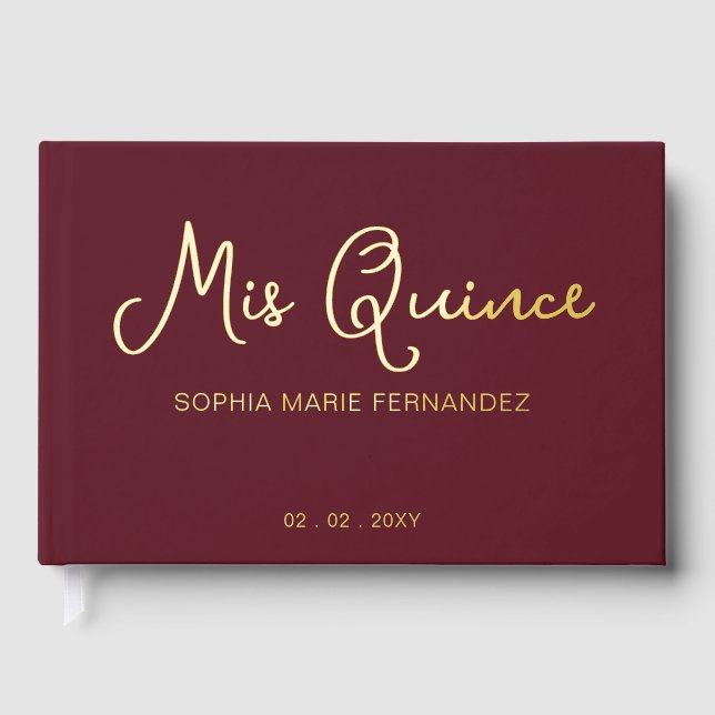 Elegant Modern Burgundy Photo Quinceañera Guest Book (Front)