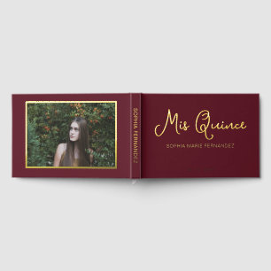 Elegant Modern Burgundy Photo Quinceañera Guest Book
