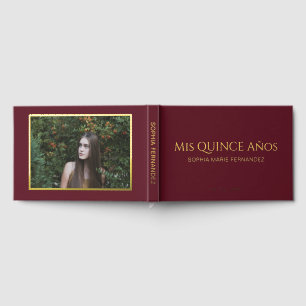 Elegant Modern Burgundy Photo Quinceañera Guest Book
