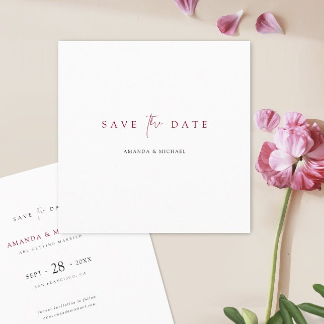 Elegant Modern Burgundy Script Wedding Save The Date (Creator Uploaded)