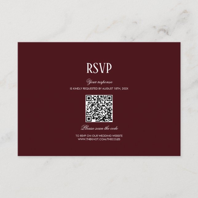 Elegant Modern Burgundy Wedding QR Code RSVP Enclosure Card (Front)