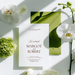 Elegant Modern Burgundy & White Wedding Invitation