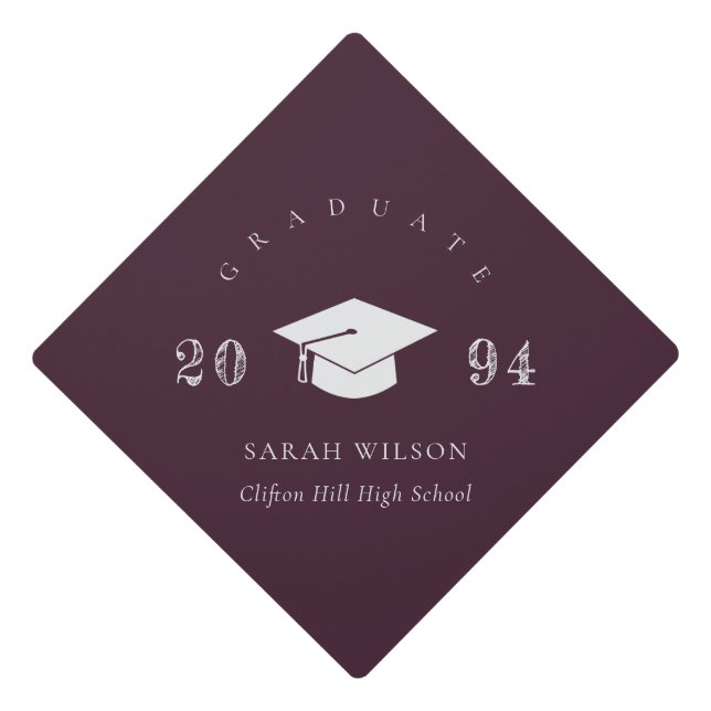 Elegant Modern Burgundy Wine Minimal Simple Graduation Cap Topper (Front)