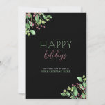 Elegant modern business corporate black holiday card<br><div class="desc">Modern trendy minimalist red green winter holiday business corporate custom text greeting card template featuring Happy Holidays typography script lettering and botanical greenery with seasonal red berries.            Personalize it with your text and signature on both sides to send your greetings and thanks to your business partners and customers!</div>