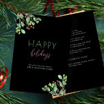 Elegant modern business corporate black holiday card<br><div class="desc">Modern trendy minimalist red green winter holiday business corporate custom text greeting card template featuring Happy Holidays typography script lettering and botanical greenery with seasonal red berries.            Personalize it with your text and signature on both sides to send your greetings and thanks to your business partners and customers!</div>