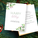 Elegant modern business corporate holiday card<br><div class="desc">Modern trendy minimalist red green winter holiday business corporate custom text greeting card template featuring Happy Holidays typography script lettering and botanical greenery with seasonal red berries.            Personalize it with your text and signature on both sides to send your greetings and thanks to your business partners and customers!</div>