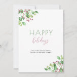 Elegant modern business corporate holiday card<br><div class="desc">Modern trendy minimalist red green winter holiday business corporate custom text greeting card template featuring Happy Holidays typography script lettering and botanical greenery with seasonal red berries.            Personalize it with your text and signature on both sides to send your greetings and thanks to your business partners and customers!</div>