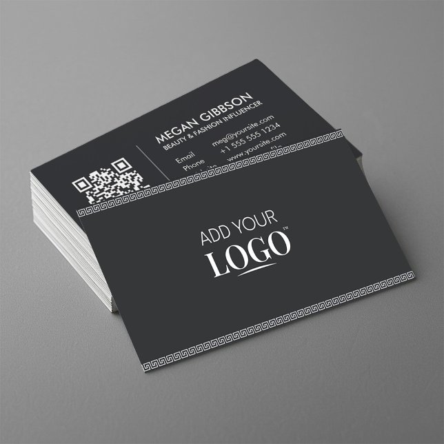 Elegant Modern Business Logo QR Code Greek Meander Business Card (Creator Uploaded)