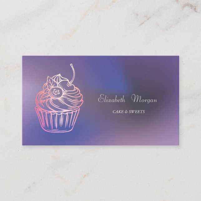 Elegant Modern Cake Sweets,Cupcake Purple Business Card (Front)