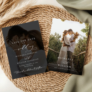 Elegant Modern Calligraphy 2-Photo Wedding Save The Date