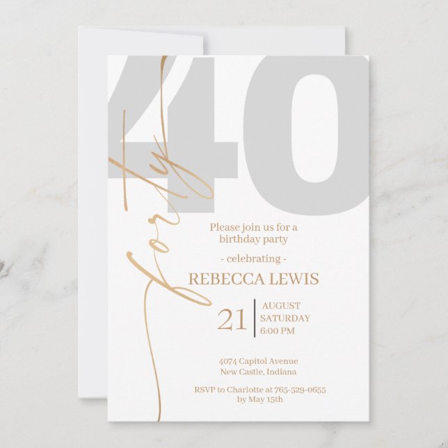 Elegant Modern Calligraphy 40th Adult Birthday Invitation (Front)