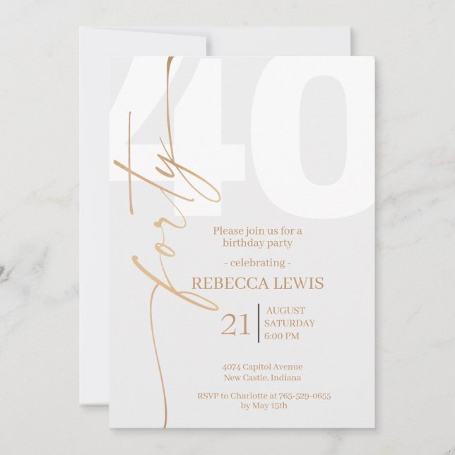 Elegant Modern Calligraphy 40th Adult Birthday Invitation (Front)