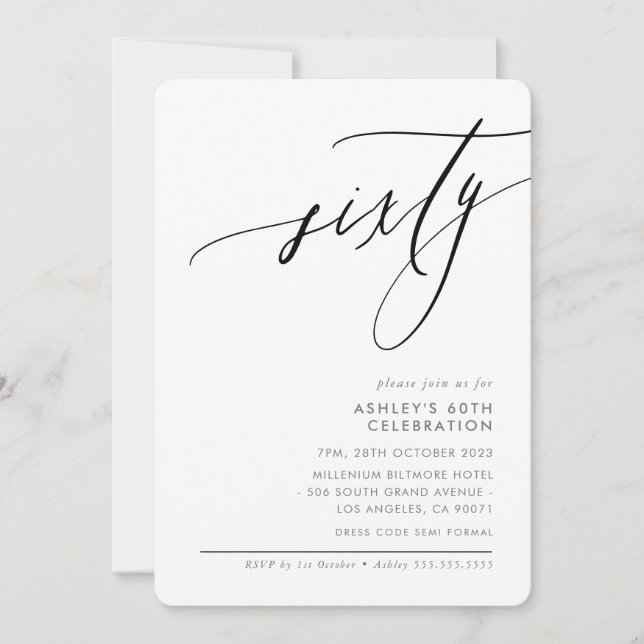 ELEGANT modern Calligraphy 60th party blank Invitation (Front)
