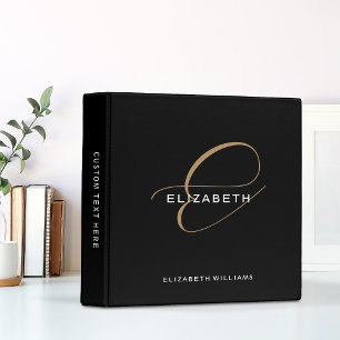 Elegant Modern Calligraphy Black Gold Monogram Binder