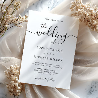 Elegant Modern Calligraphy Black & White Wedding Invitation