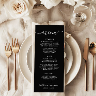 Elegant Modern Calligraphy Black White Wedding Menu