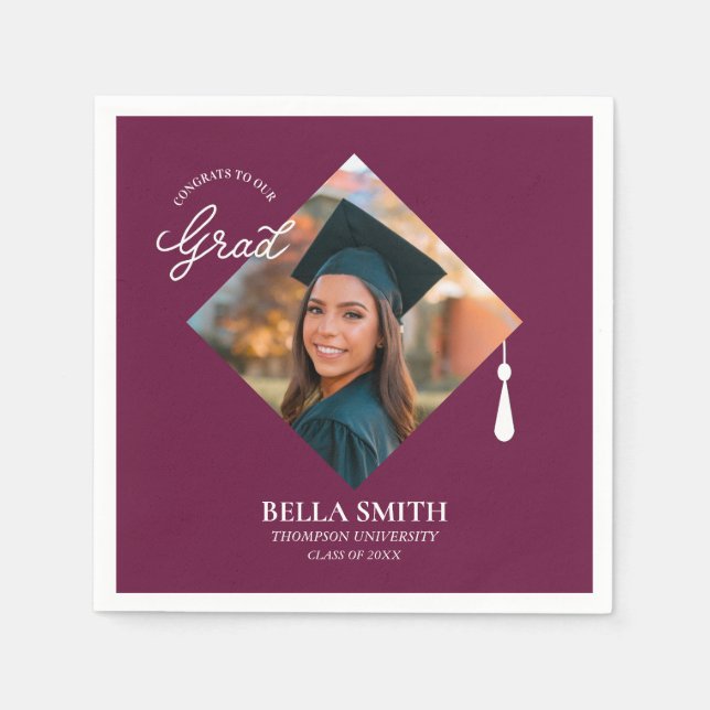 Elegant Modern Calligraphy Custom Graduation Photo Napkin (Front)