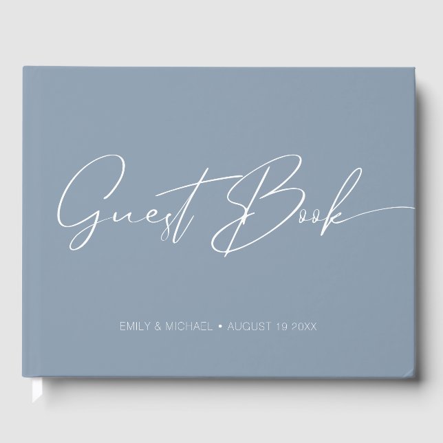 Elegant Modern Calligraphy Dusty Blue Wedding   Guest Book (Front)