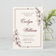 Elegant Modern Calligraphy Floral Burgundy Wedding
