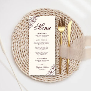 Elegant Modern Calligraphy Floral Burgundy Wedding Menu