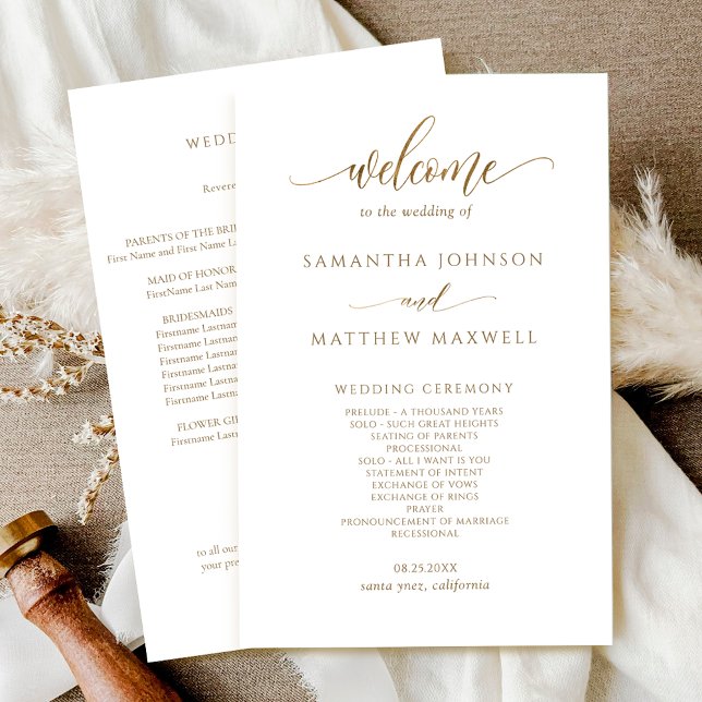 Elegant Modern Calligraphy Gold Wedding Program (Creator Uploaded)