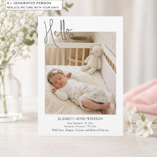 Elegant Modern Calligraphy Hello Baby Photo Birth  Announcement