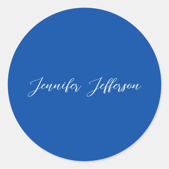 Elegant Modern Calligraphy Name Professional Blue Classic Round Sticker (Front)