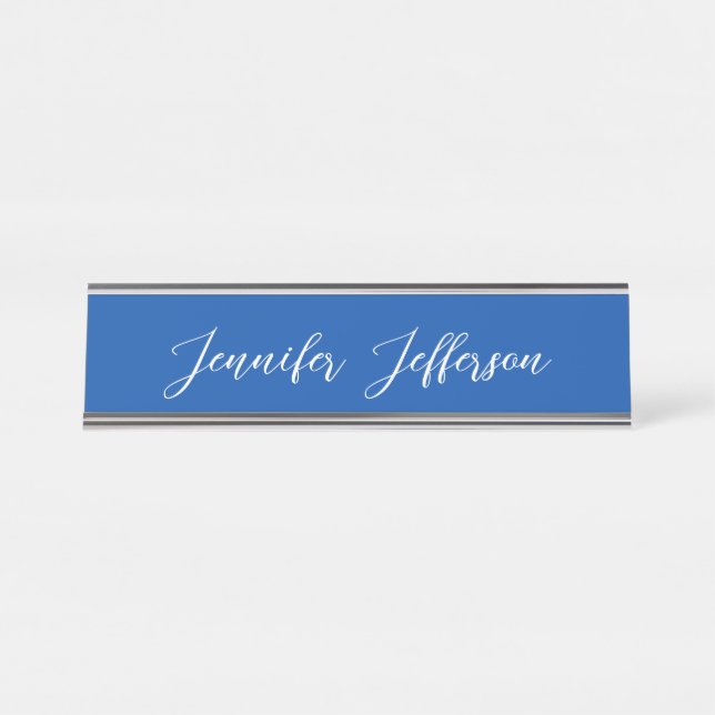 Elegant Modern Calligraphy Name Professional Blue Desk Name Plate (Front)