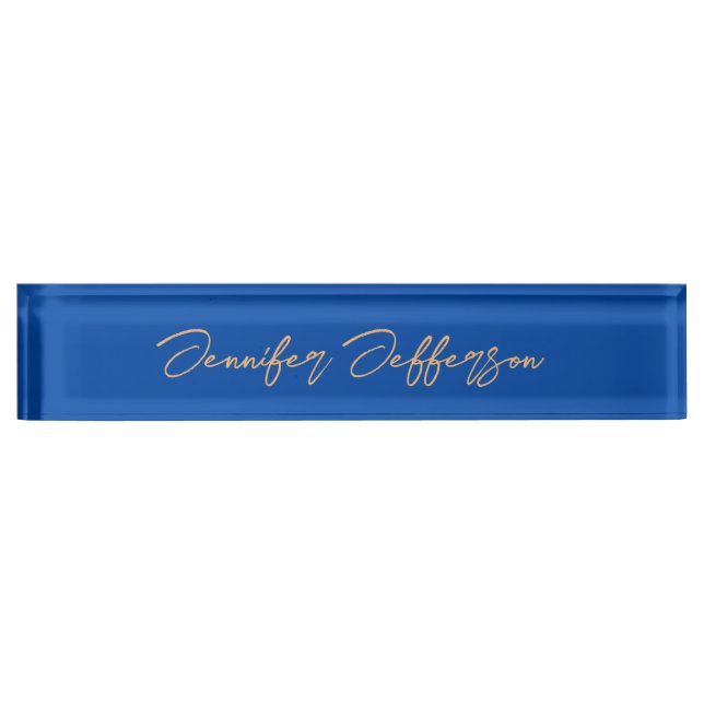 Elegant Modern Calligraphy Name Professional Blue Nameplate (Front)