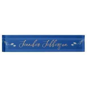 Elegant Modern Calligraphy Name Professional Blue Nameplate