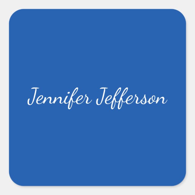 Elegant Modern Calligraphy Name Professional Blue Square Sticker (Front)