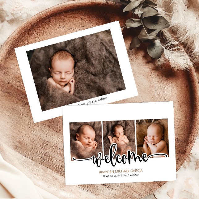 Elegant Modern Calligraphy newborn Baby Birth  Announcement (Creator Uploaded)