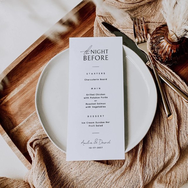 Elegant Modern Calligraphy Night Before Menu Card (Creator Uploaded)
