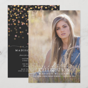 Elegant  Modern Calligraphy Photo Graduation Invitation