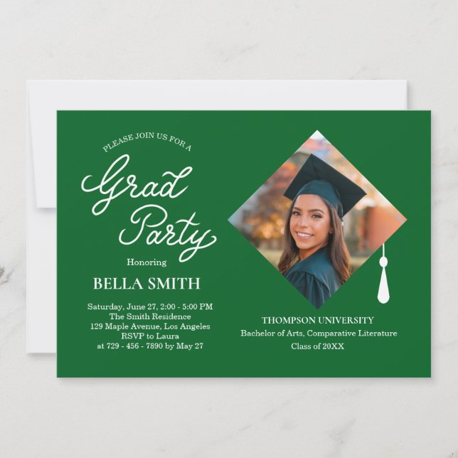Elegant Modern Calligraphy Photo Graduation Party Invitation (Front)