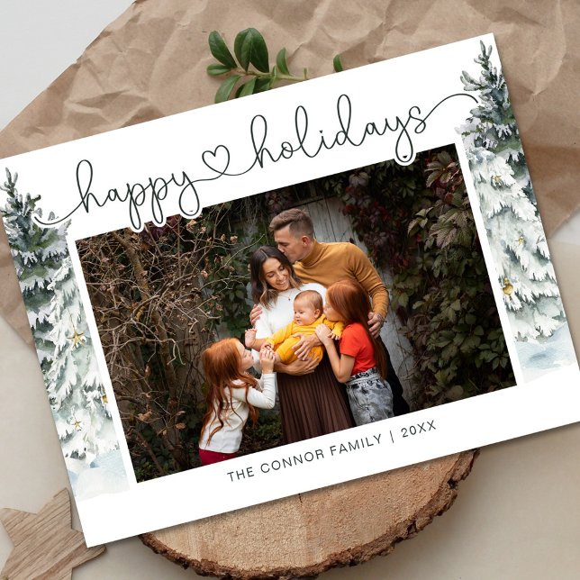 Elegant Modern Calligraphy Photo Holiday Greeting Postcard (Creator Uploaded)