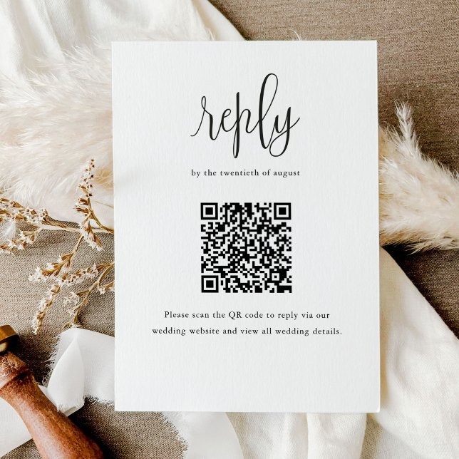 Elegant Modern Calligraphy QR Code Wedding RSVP Card (Creator Uploaded)