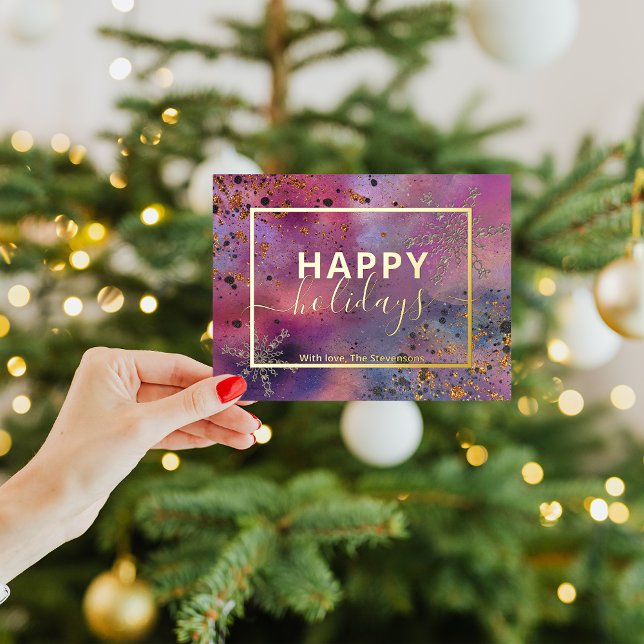 Elegant Modern Calligraphy Script Happy Holidays Foil Holiday Postcard (Creator Uploaded)